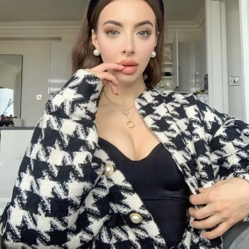 Houndstooth Tweed Jacket Mini Skirt Set