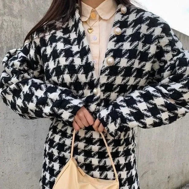 Houndstooth Tweed Jacket Mini Skirt Set