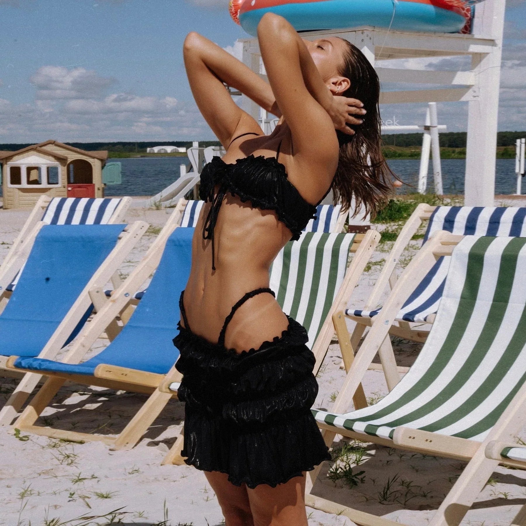 Freya Fabric Sibel Black Ruffled Three Piece Bikini Set
