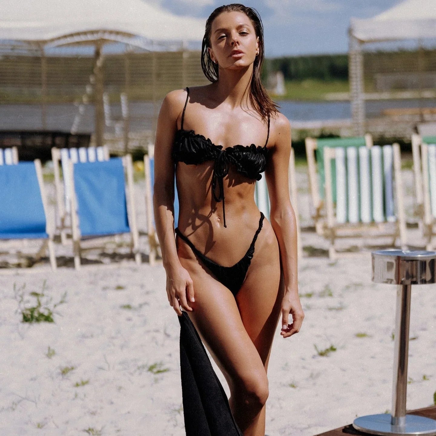 Freya Fabric Sibel Black Ruffled Three Piece Bikini Set
