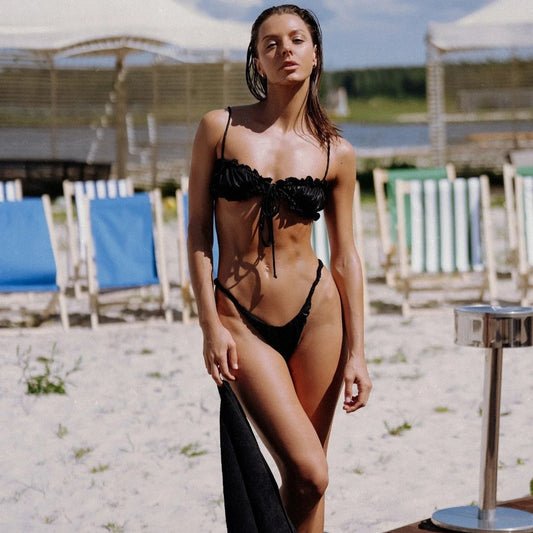 Freya Fabric Sibel Black Ruffled Three Piece Bikini Set