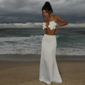 Freya Fabric White 3D Floral Halter Bra Top Maxi Skirt Set